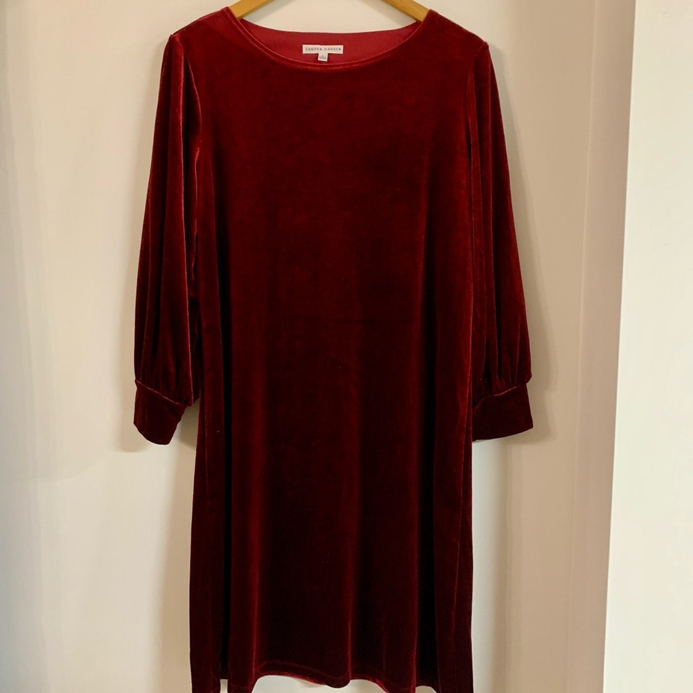 Sandra Darren Velvet Burgundy Wine 3/4 Sleeve Dress